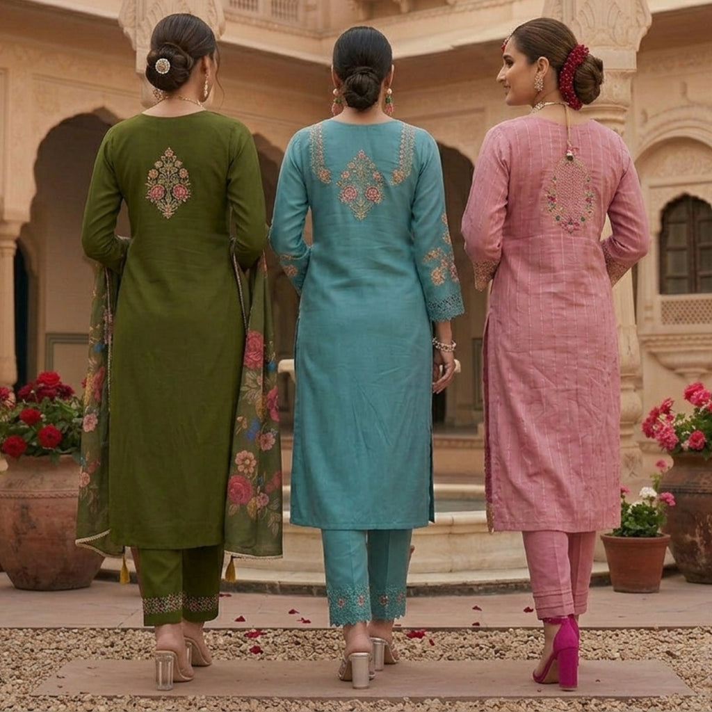 3 Pack Of Printed Cotton Kurta Set With Dupatta (VP-23)