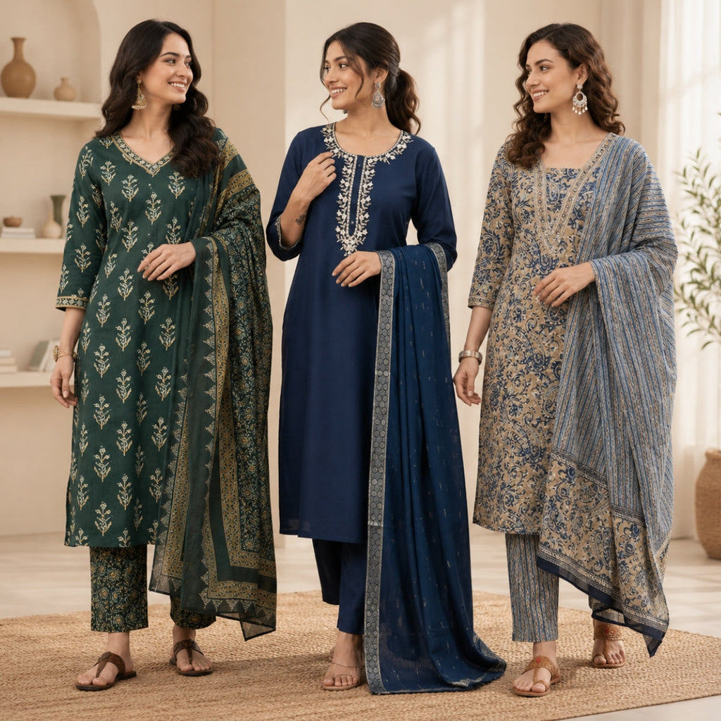 3 Pack Of Kurta With Dupatta Value Pack (V-4)