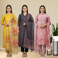 3 Cotton Kurtis with Pant & Dupatta |C-09