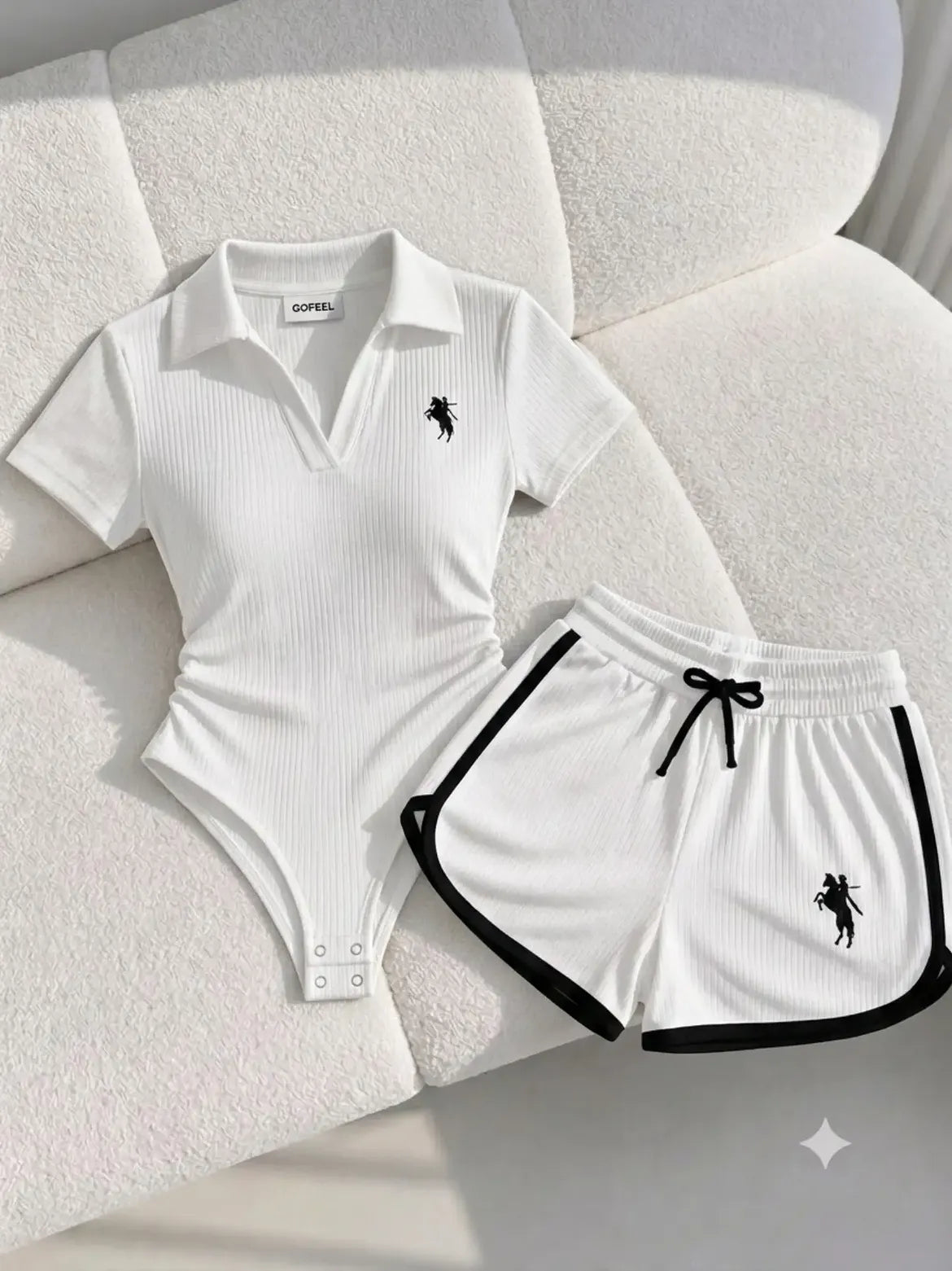 Women's Premium Ribbed Bodysuit & Contrast Shorts Co-ord Set