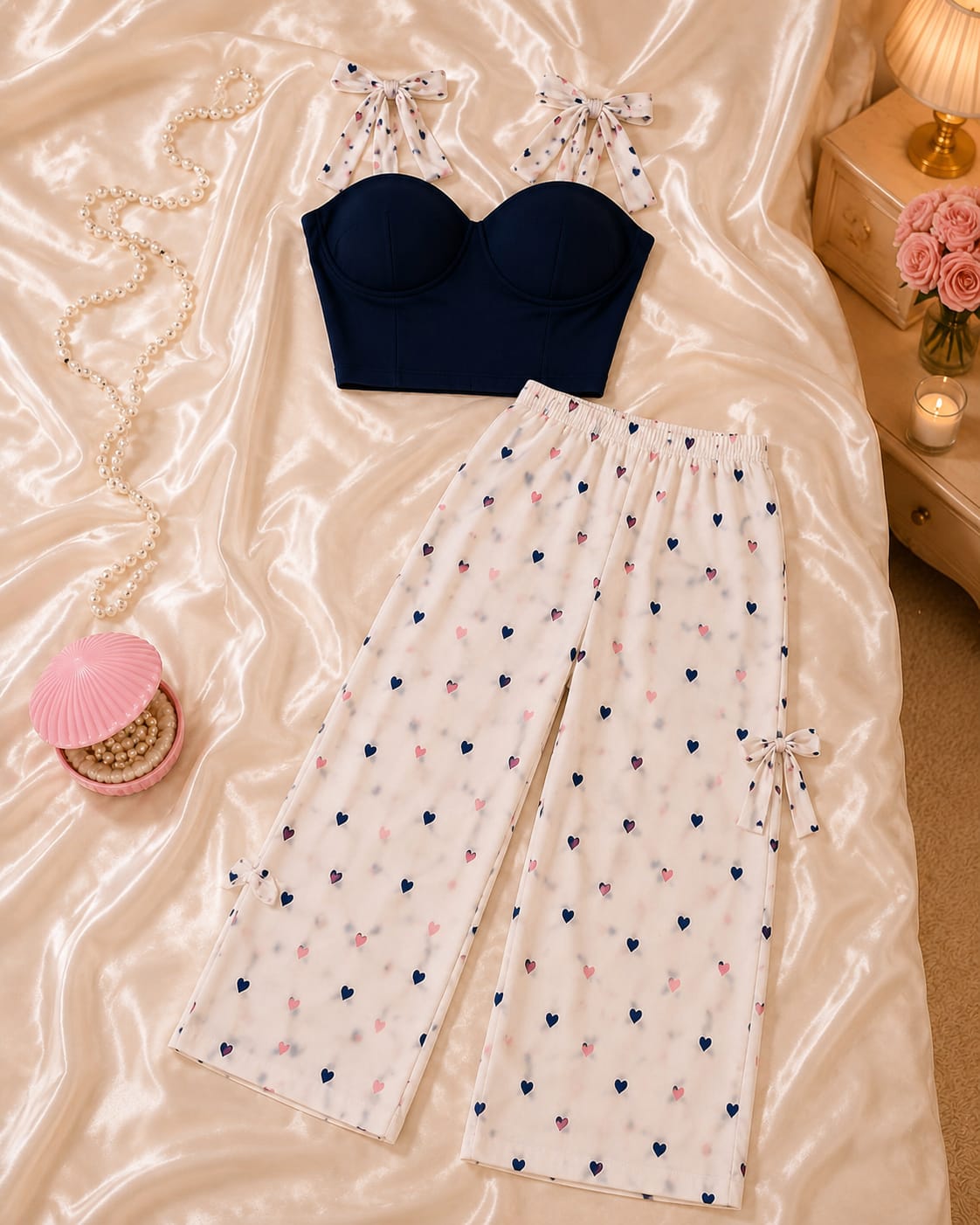 Coquette Bow Print Lounge Co-Ord Set for Women