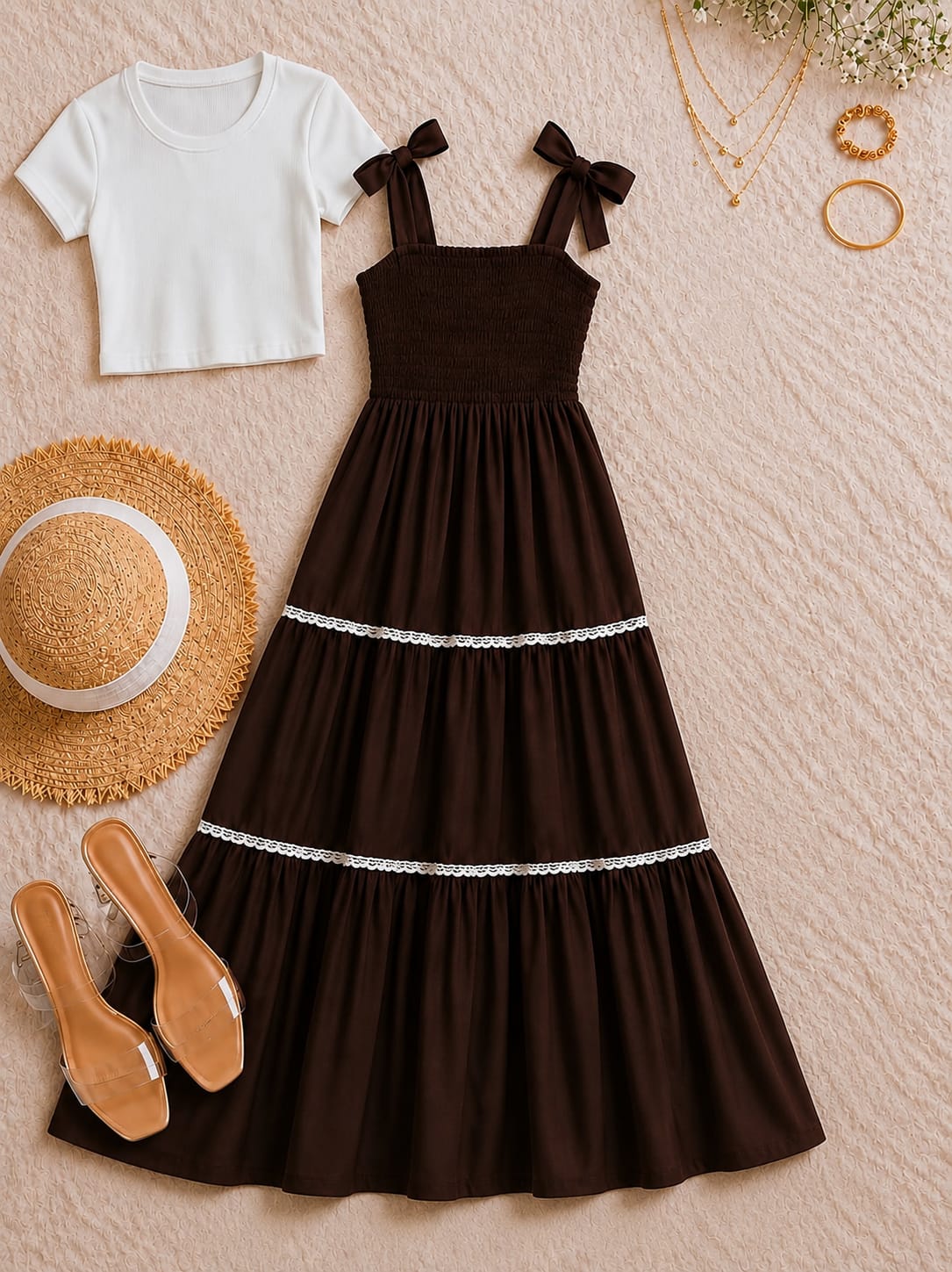 Bow Strap Maxi Dress with Shrug Set