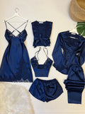 ✨ Zanivah 6-Piece Luxe Satin Silk Loungewear Set (Blue)