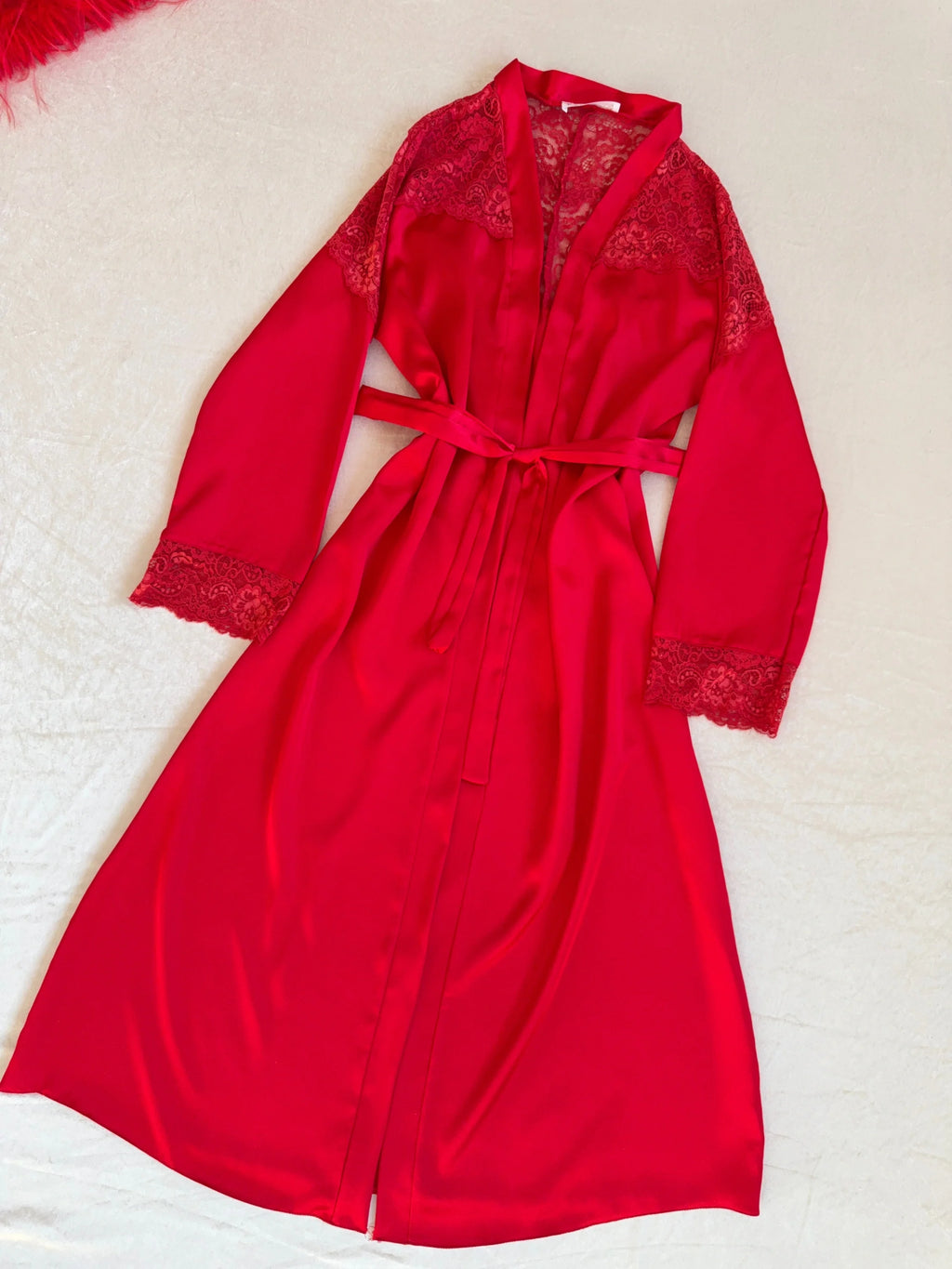 Red Lace 6-Piece Satin Bridal Lingerie Set | Women's Satin Nightgown & Robe Set