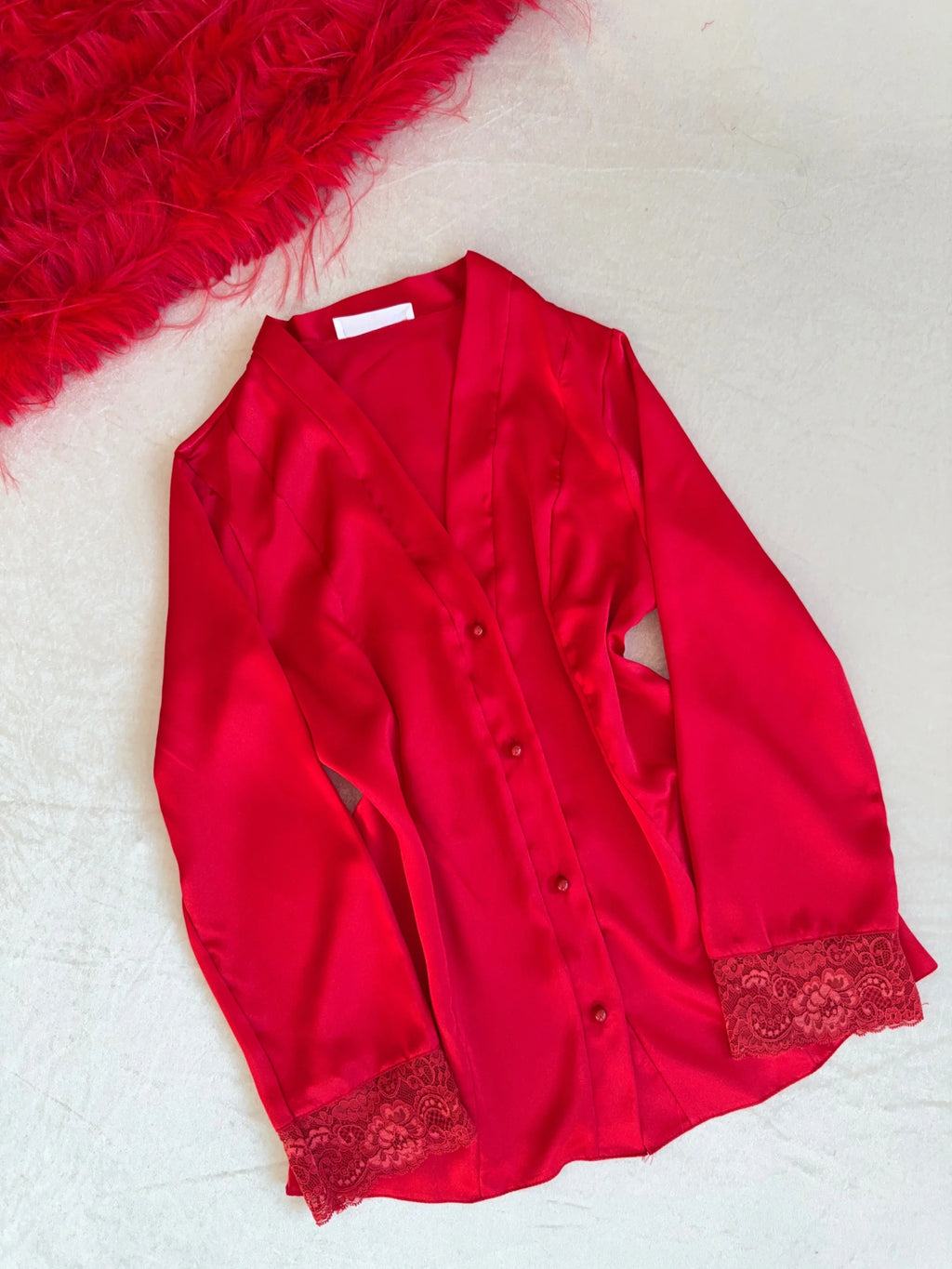 Red Lace 6-Piece Satin Bridal Lingerie Set | Women's Satin Nightgown & Robe Set