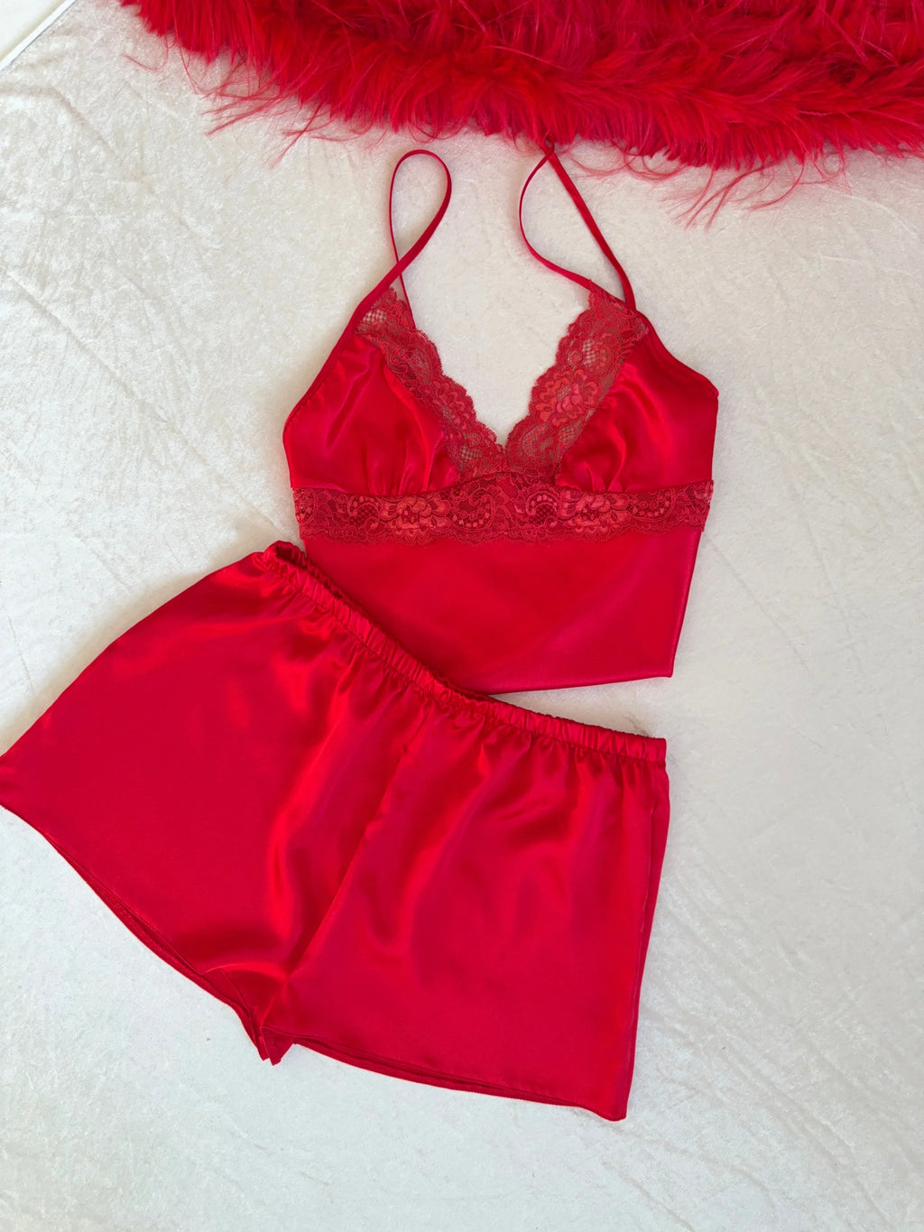 Red Lace 6-Piece Satin Bridal Lingerie Set | Women's Satin Nightgown & Robe Set